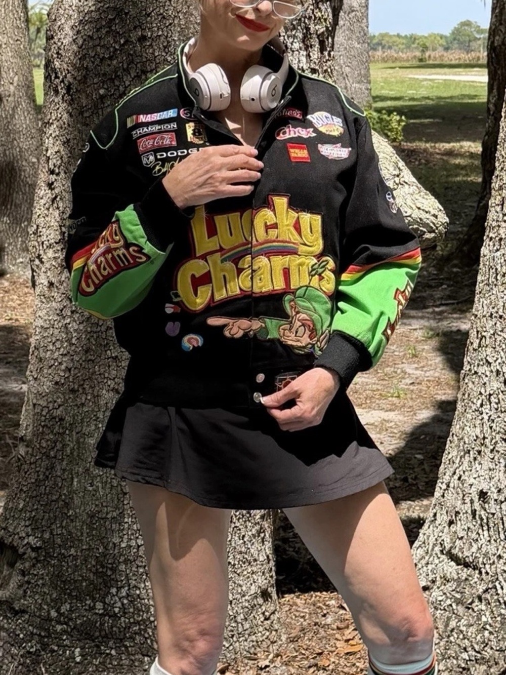 Lucky Charms Black & Green Varsity Jacket with Racing Patches